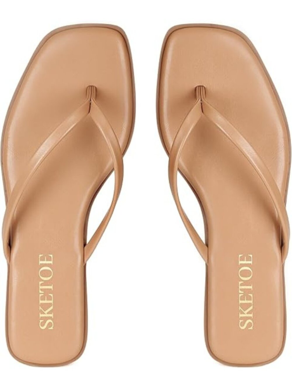 Women’s Square Toe Thong Sandals Flat Leather Flip Flops Summer Slides